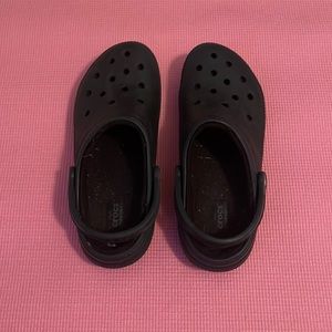 Mens black furry crocs